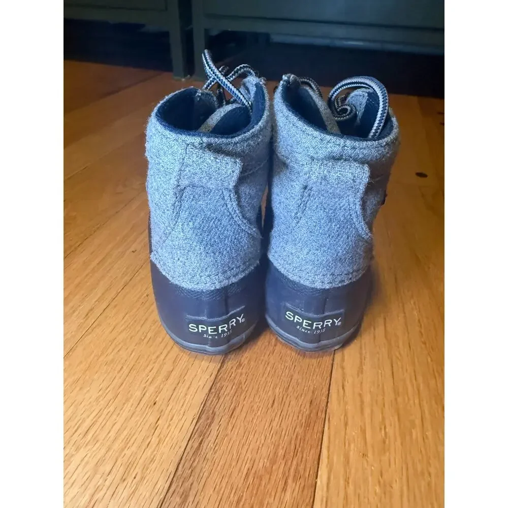 Sperry Bowline Duck Boots Kids Boys 12 Grey Wool Blend Rubber Waterproof